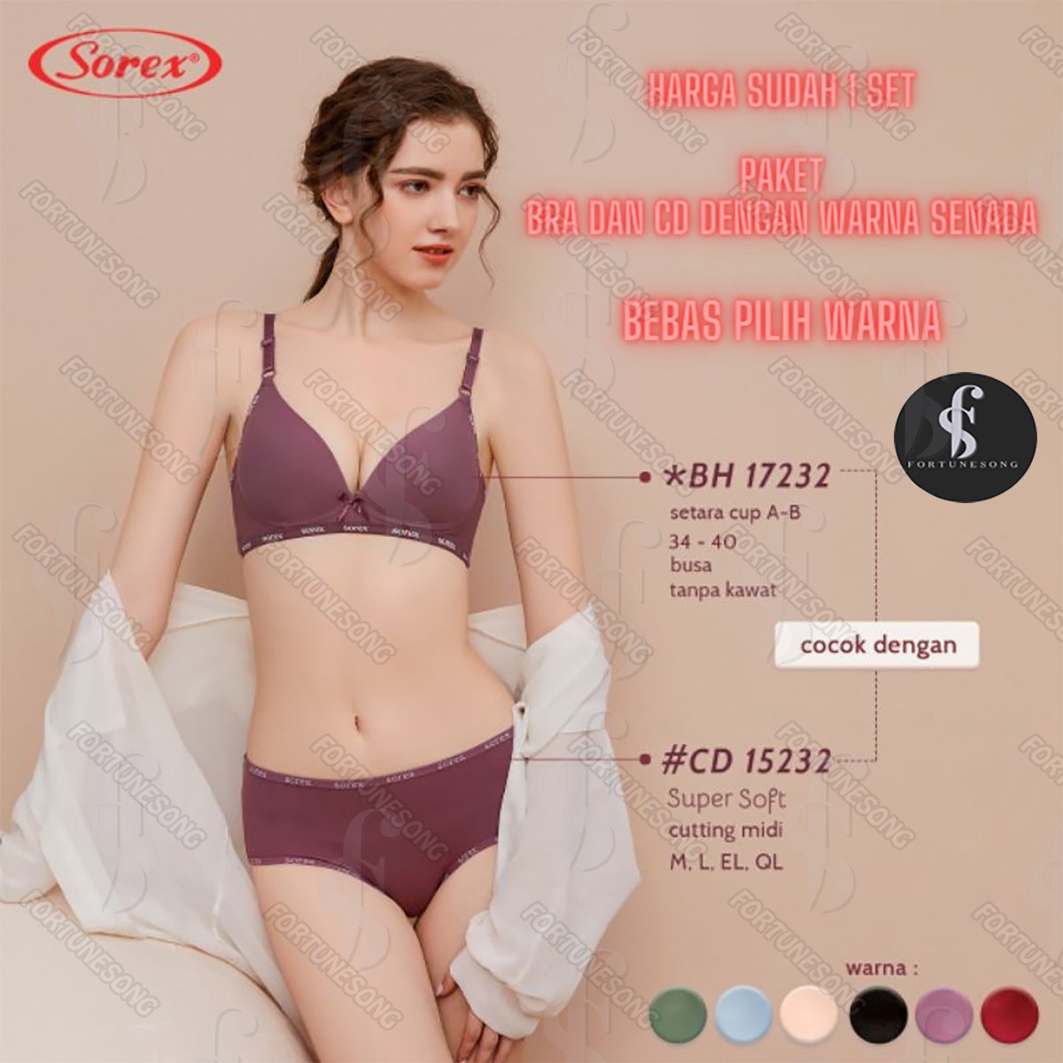 Jual Benefit-Fiona Seamless Set Bra Celana Dalam Wanita - Hitam, M