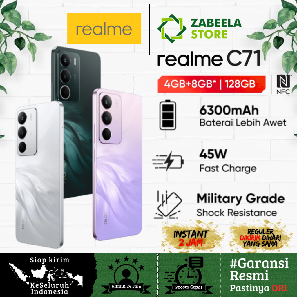 Realme C71 Nfc 4/128Gb 6/128Gb 8/128Gb Latest Hp (Mobile Phone) Realme 2025 Official Guarantee Realme Indonesia Giá 1,649,000 Đồng*Miễn phí vận chuyển
