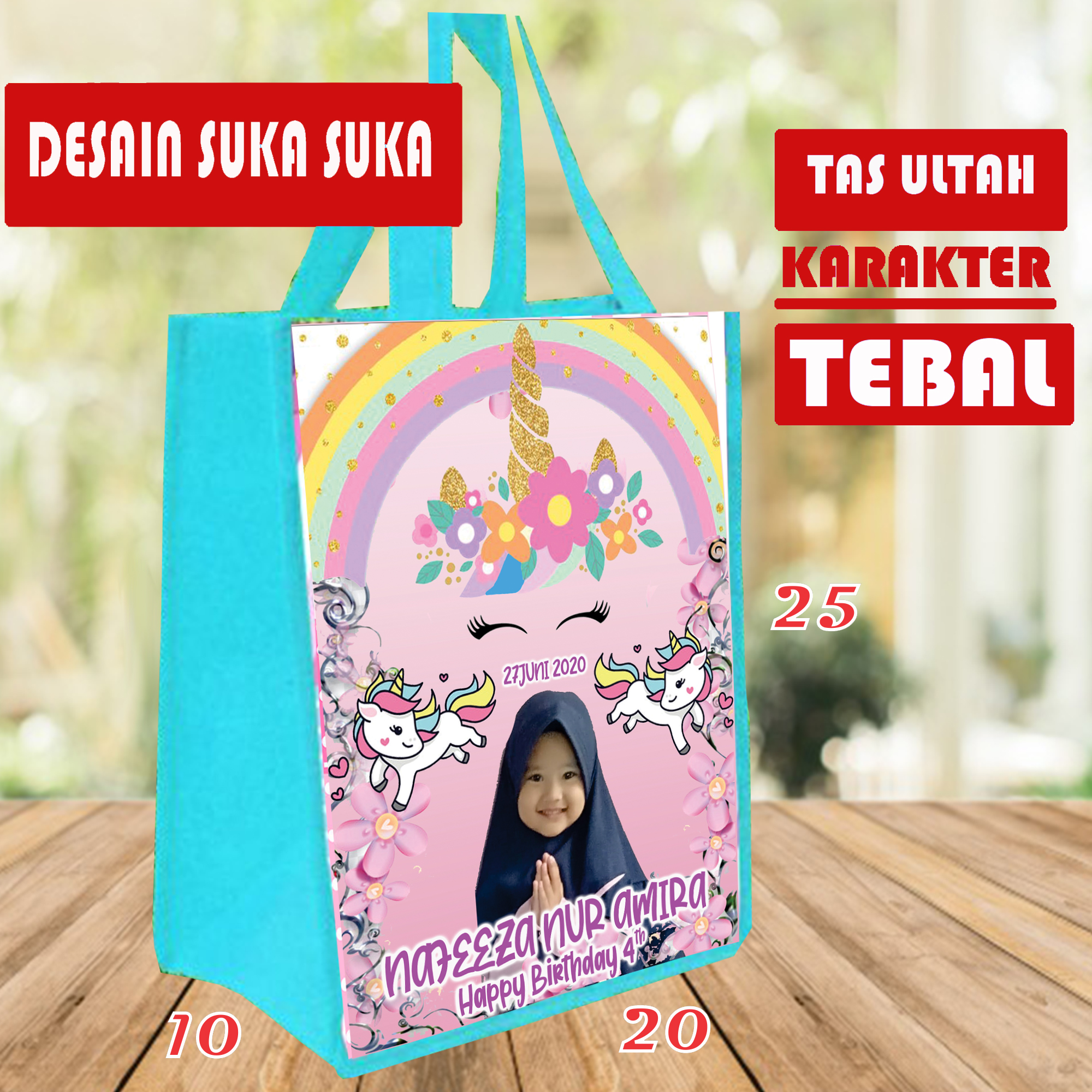 (isi tas 30PCS) tas ultah karakter — tas ultah foto custom