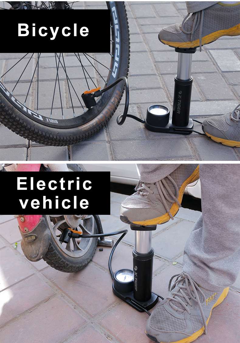 Bơm xe đạp X-TIGER Bơm chân xe đạp di động nhỏ với phụ kiện đo
