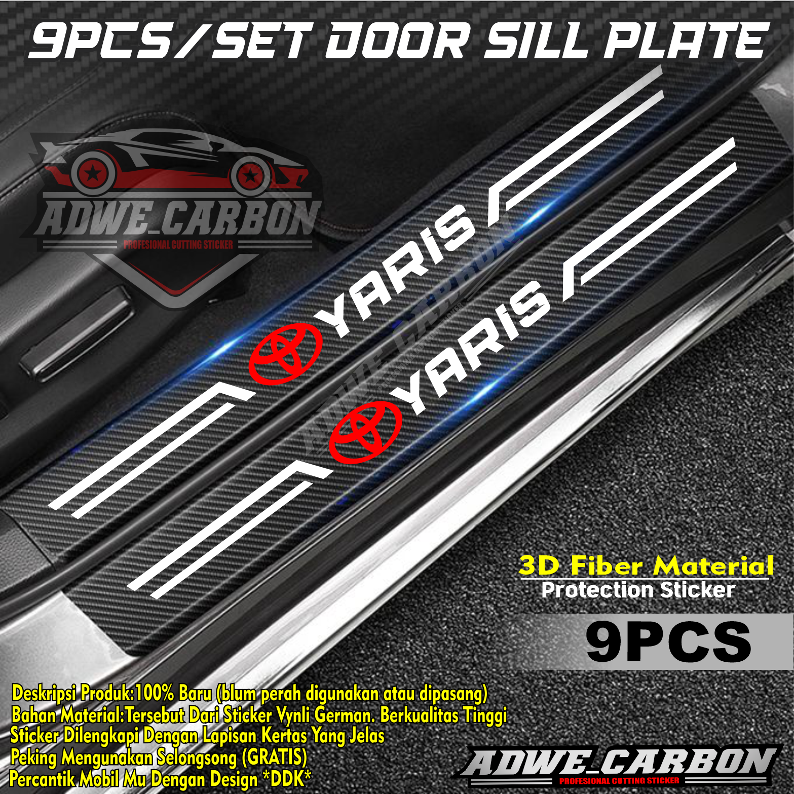 stiker pijakan anti gores karbon 3d mobil Toyota Yaris stiker pelindung bawah pintu mobil Yaris 4pcs Giá 30,000 Đồng*Miễn phí vận chuyển