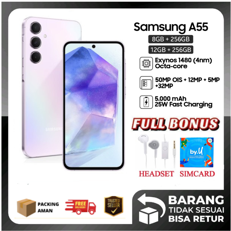 Samsung Galaxy A55 5G NFC RAM 8/128 8/256 12/256 Fhd Plus Super Amoled - Garansi Harga 4,500,000 rupiah*Gratis Ongkir