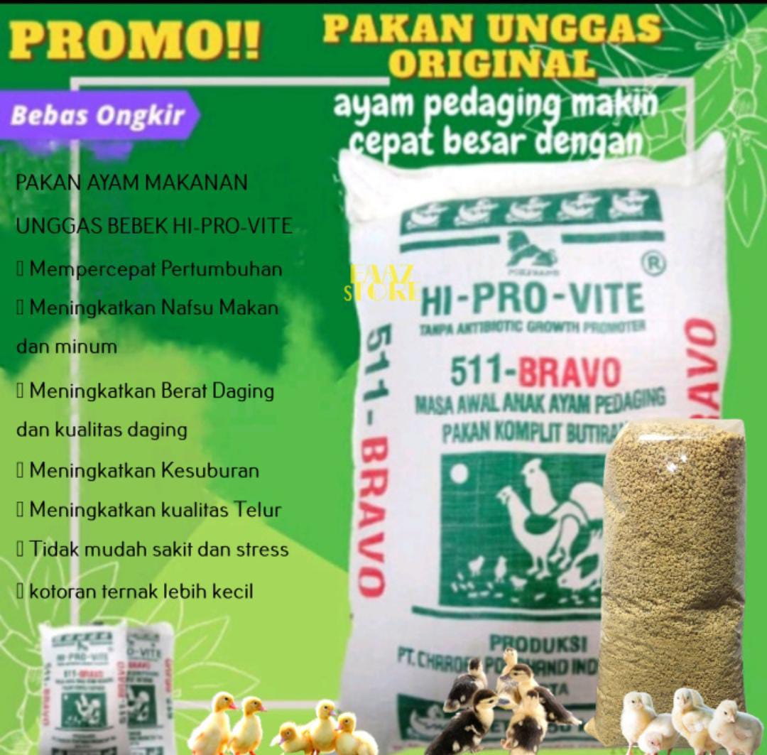 10 KG PUR AYAM 511 PAKAN AYAM HI PRO VIT MAKANAN UNGGAS AYAM BEBEK & ENTOK Harga 92,500 rupiah*Gratis Ongkir
