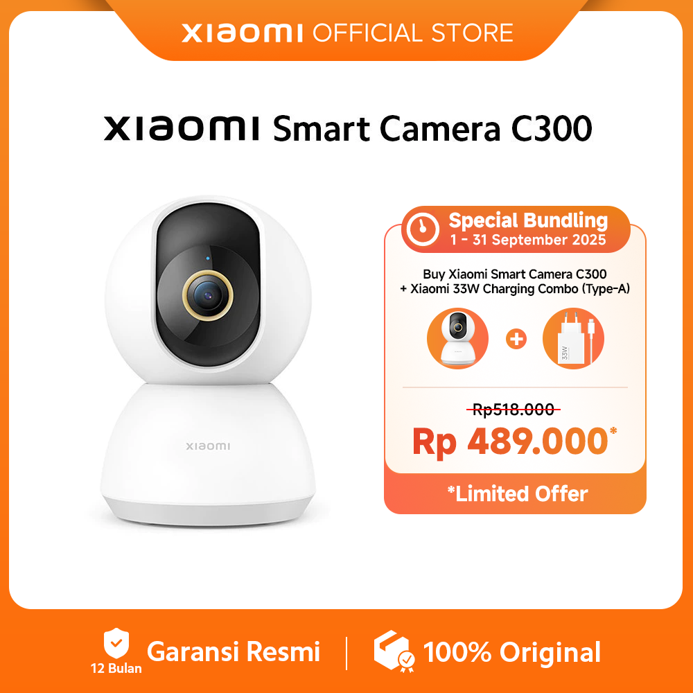 Xiaomi smart camera C300 2K ultra-clear HD 3MP F1.4 AI human detection - Merek Xiaomi Harga 419,000 rupiah*Gratis Ongkir