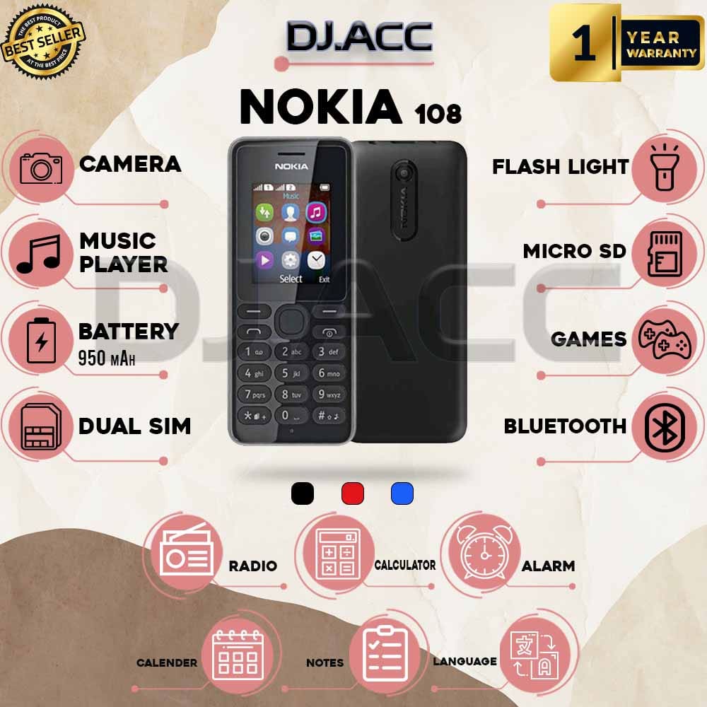 Nokia Jadul 108 HANDPHONE Nokia Hp murah Mobile Phone 2 SIM Giá 126,000 Đồng*Miễn phí vận chuyển