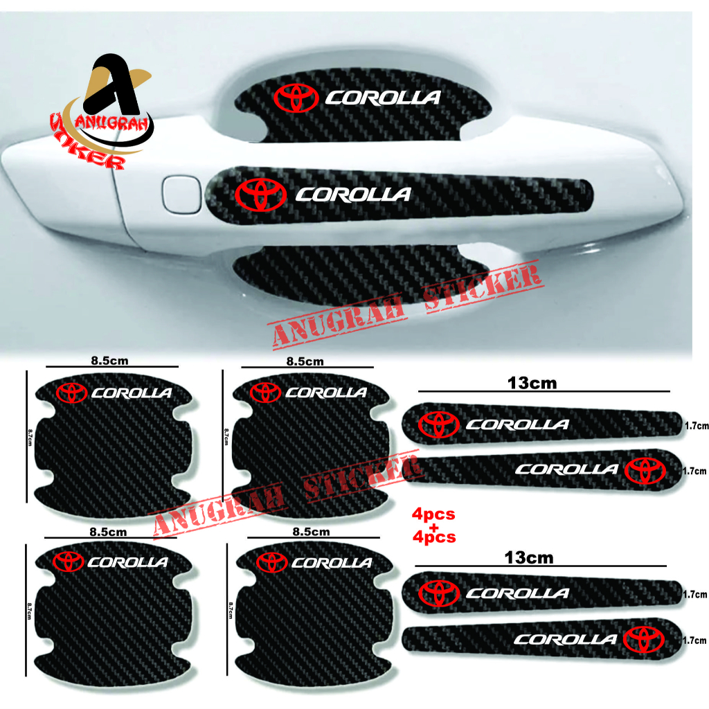 8pcs Stiker karbon Handle mobil Anti Gores Pelindung Pintu Carbon mobil toyota corolla Harga 15,000 rupiah*Gratis Ongkir