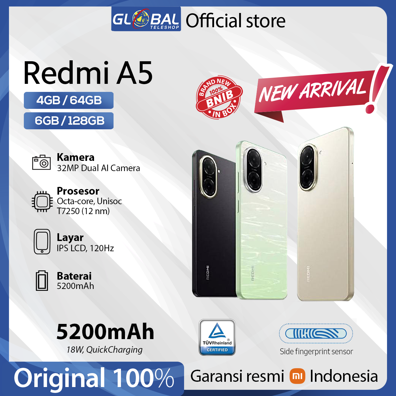 Xiaomi Redmi A5 4/128GB | Kamera 32MP | Layar 6.88" | Baterai 5200mAh Garansi Resmi Harga  1,199,000 Ringgit*Penghantaran Percuma