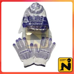 1 LUSIN SARUNG TANGAN SAFETY BINTIK BENANG KATUN ANTI SLIP UNGU POLKADOT GOSAVE