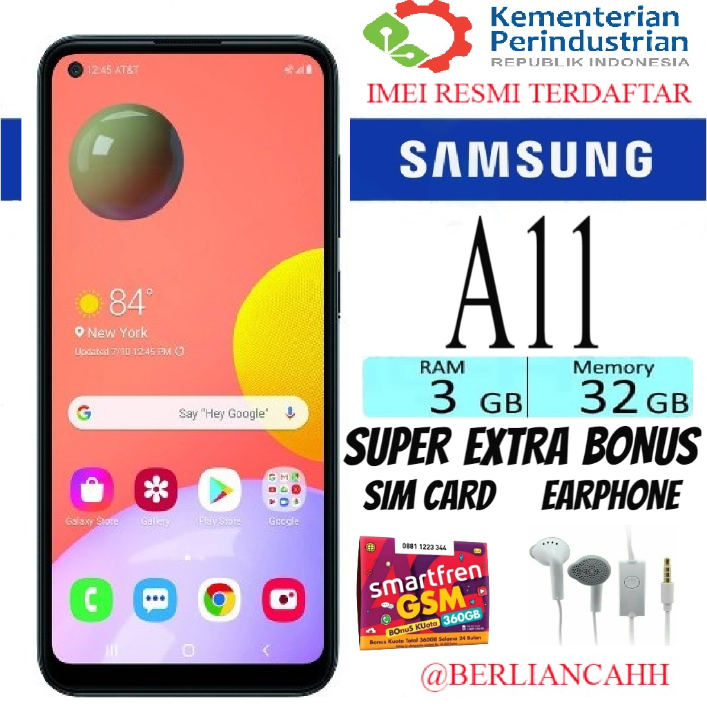 HP SAMSUNG GALAXY A11 3/32 GB-A 11 RAM 3GB ROM 32GB GARANSI SEIN - Putih Giá 1,000,000 Đồng*Miễn phí vận chuyển