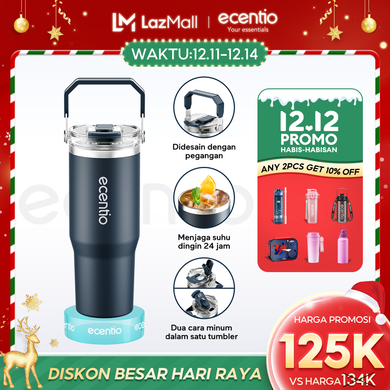 Ecentio Tumbler Stainless Vacuum 900ml Portable Thermos Large Drinking Bottle-C Harga 236,550 rupiah*Gratis Ongkir