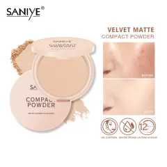 SANIYE Oil Control Wajah Bedak Padat Full Coverage Compact Powder Velvet Powder Concealer Foundation Tahan Lama Wajah R5006