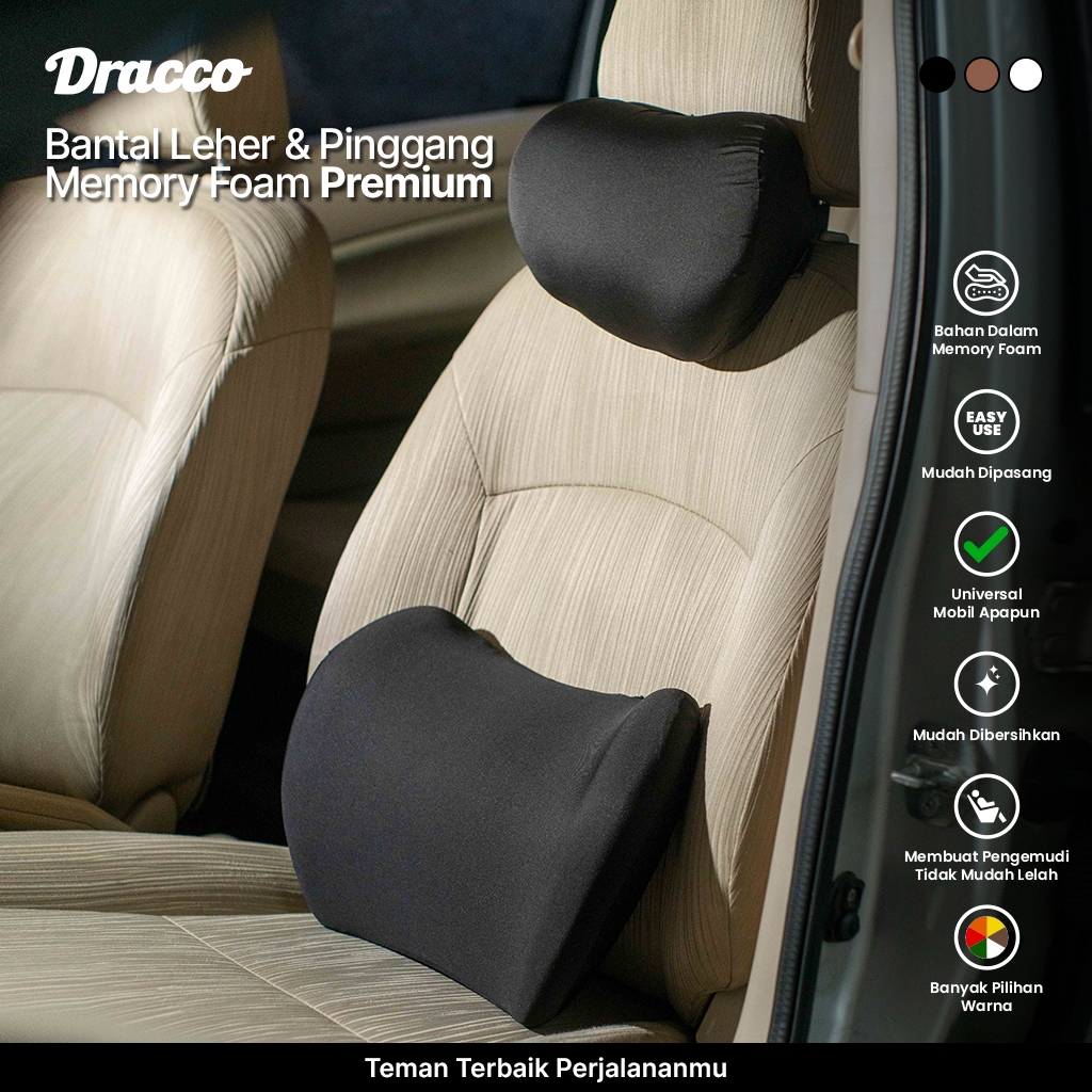 Dracco Premium Memory Foam Car Pillow Headrest Anti-Fatigue, Soft, Comfortable for Travel-Black Harga 110,070 rupiah*Gratis Ongkir