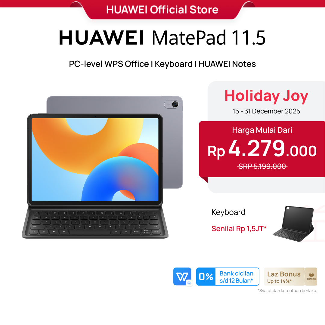 [Year End Deal | Voucher s/d 20%] HUAWEI MatePad 11.5-inch Tablet | PC-level WPS Office | Keyboard | HUAWEI Notes Harga 4,299,000 rupiah*Gratis Ongkir