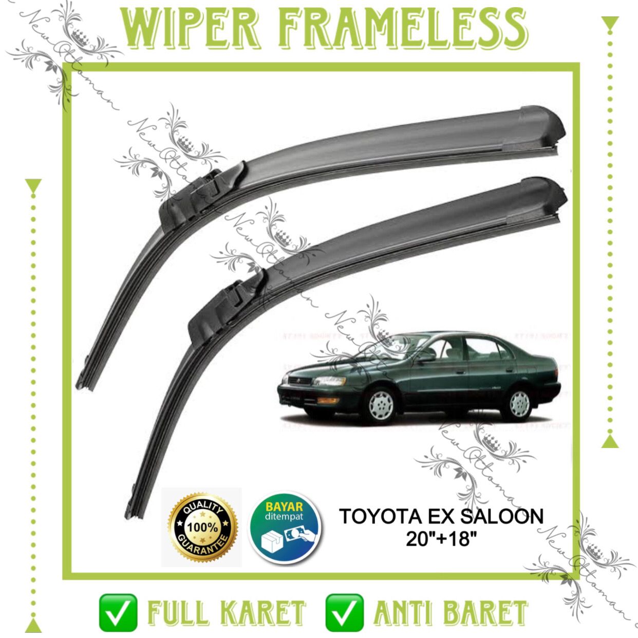 Wiper Frameless Toyota Ex Saloon Full Karet Anti Baret 1 Set New Ottoman Harga 64,000 rupiah*Gratis Ongkir