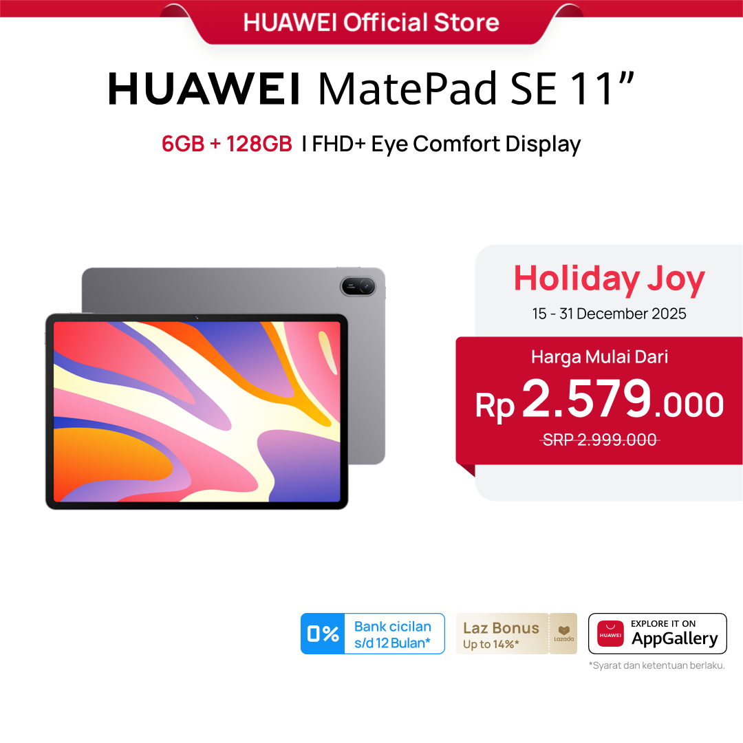 [Year End Deal | Voucher s/d 20%] HUAWEI MatePad SE 11" Tablet [6+128GB] | FHD+ Eye Comfort Display | 7700mAh | Metal Unibody Harga  2,599,000 Ringgit*Penghantaran Percuma