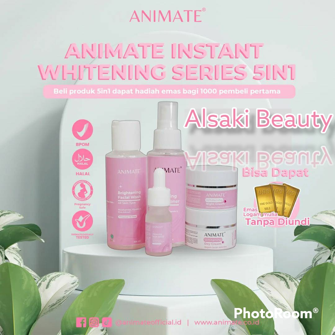 Paket Glowing Animate skin care Instant Whitening 5 in 1 Bonus Logam Mulia Tanpa di Undi / Paket Kecan…