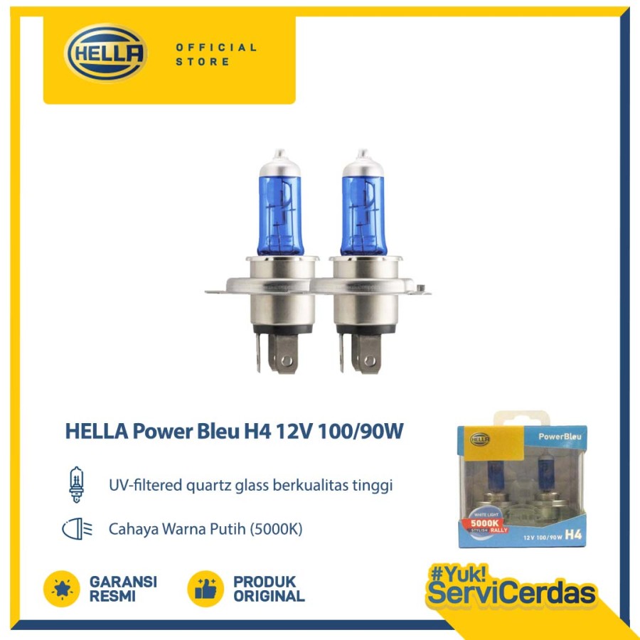 Hella Bohlam Mobil H4 12V 100/90W 5000K Power Bleu Rally Harga 348,000 rupiah*Gratis Ongkir