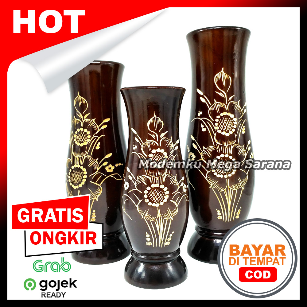 Vas Bunga Kayu Jati Motif Bunga - VSA001