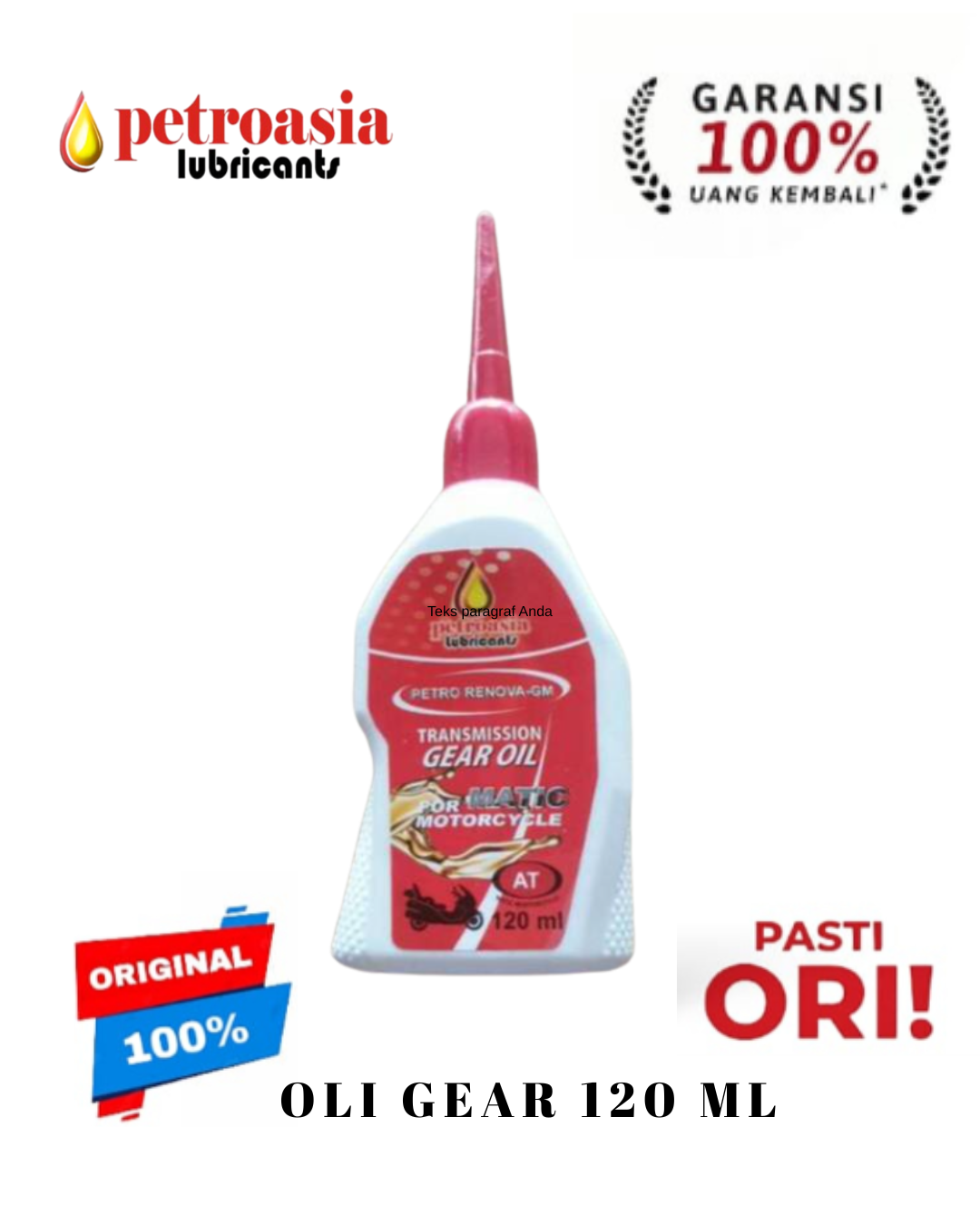 Oli gear 120 ml petroasia 100% original motorcycle garage Lubricant Honda beat Vario spacy scopy Genio DLL Harga 9,600 rupiah*Gratis Ongkir