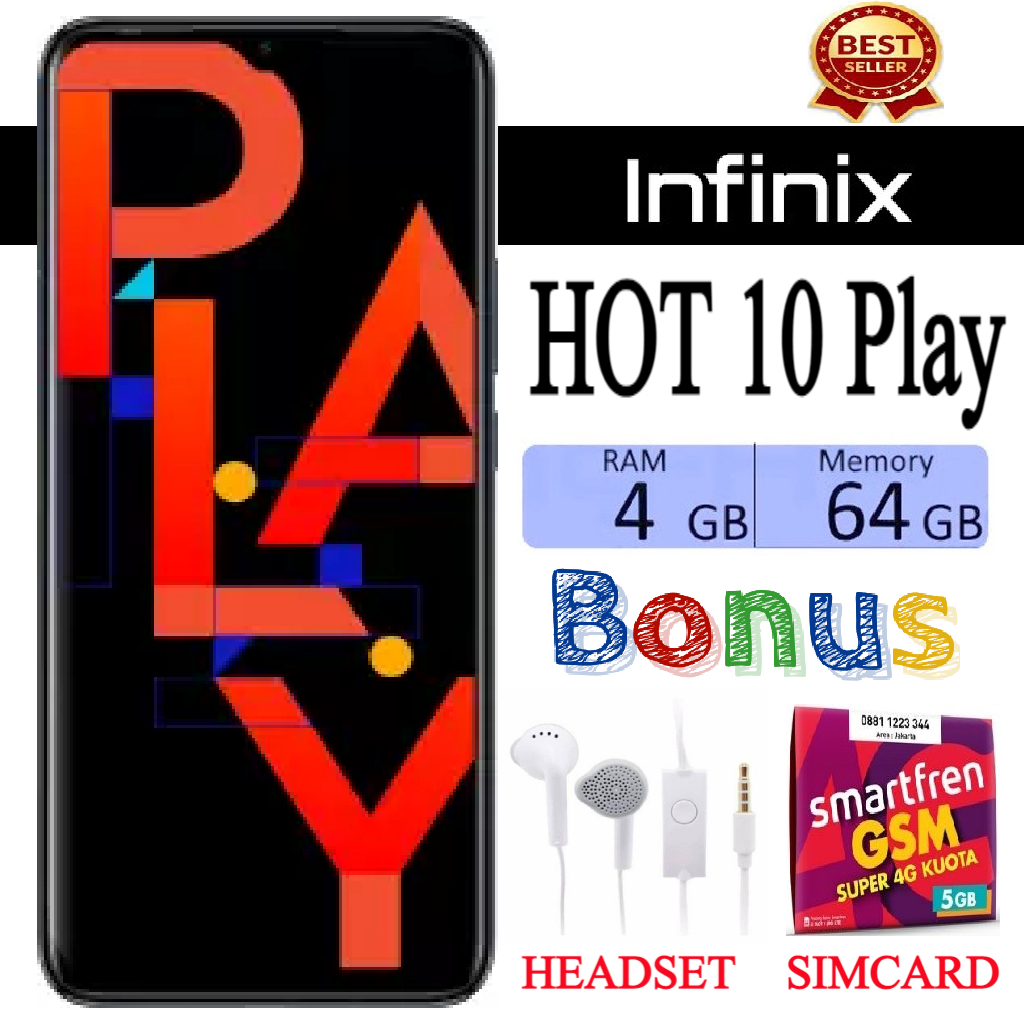 Flash Sale!!! Infinix Hot 10 play Ram 4/64 GB fullset warranty-free simcard Harga  916,750 Ringgit*Penghantaran Percuma