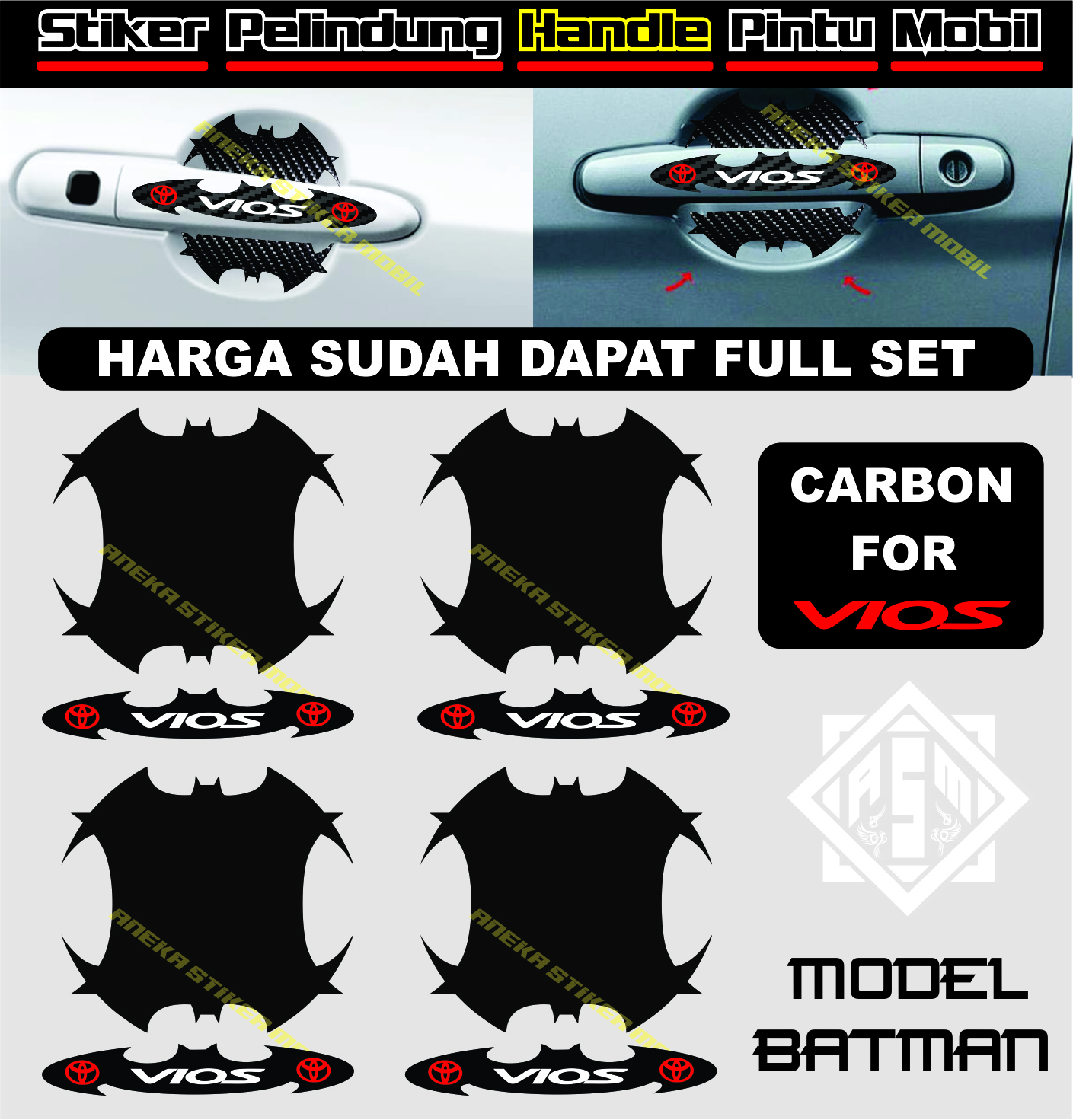 Stiker Carbon 3D Pelindung Gagang Pintu Anti Gores Untuk Mobil Toyota Vios Model Batman Terbaru Harga 25,000 rupiah*Gratis Ongkir