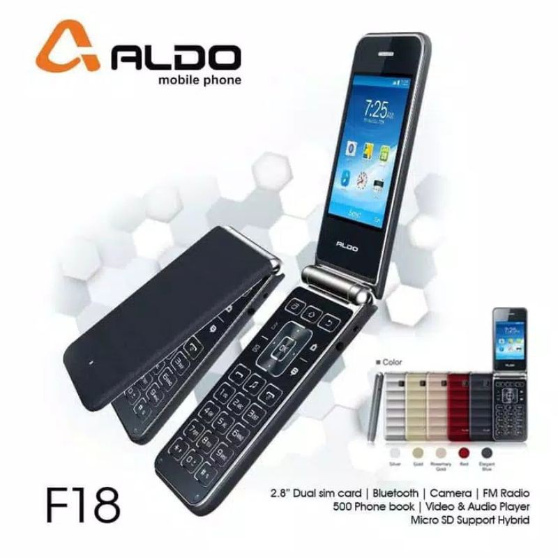 ALDO F18 - FLIP PHONE - LAYAR 2.8 INCH - DUAL SIM - CAMERA - MP3 - RADIO FM - ORIGINAL - GARANSI RESMI