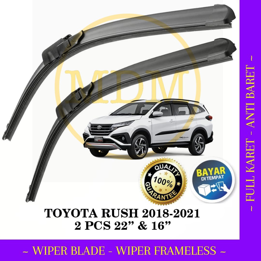 Wiper Frameless Full Karet Anti Baret Toyota Rush/All New Rush 1 Set Wiper Depan Kanan Kiri MdM id Harga  54,000 Ringgit*Penghantaran Percuma