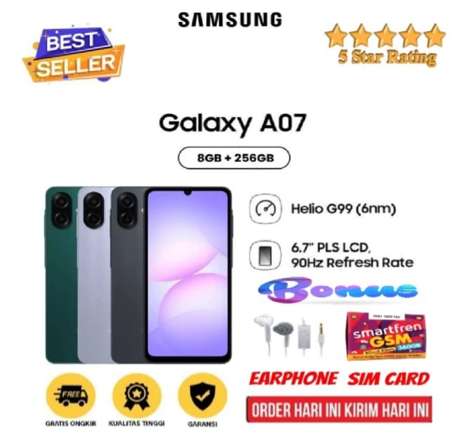 Samsung Galaxy A07 8 Gb Rom 256Gb Warranty - Black - 8/256Gb Harga 1,320,000 rupiah*Gratis Ongkir