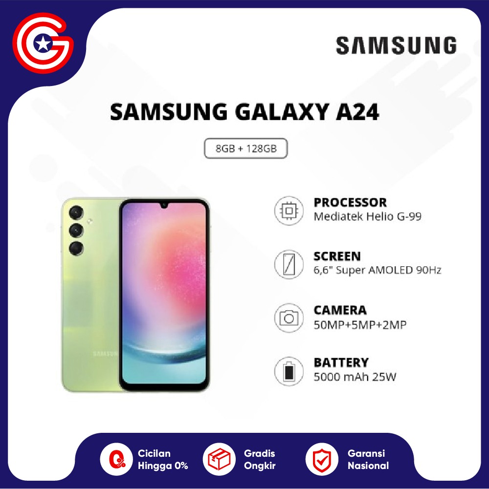 SAMSUNG A24 4G 8/128GB Garansi Resmi 1 Tahun Giá 3,399,000 Đồng*Miễn phí vận chuyển