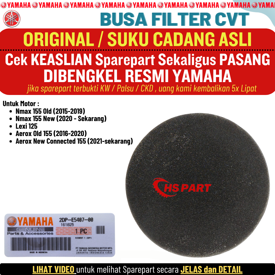 CVT Aerox Nmax 155 old new Lexi 125 Original Yamaha 100% filter foam Harga 37,800 rupiah*Gratis Ongkir