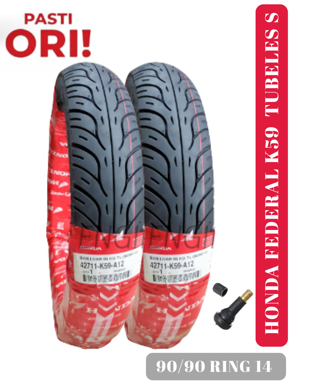 Federal Honda Ring 14 Tires + Tubeless Valve / Tipetube for Honda Vario Beat Scoopy Spacy Genio Etc. Harga 209,900 rupiah*Gratis Ongkir