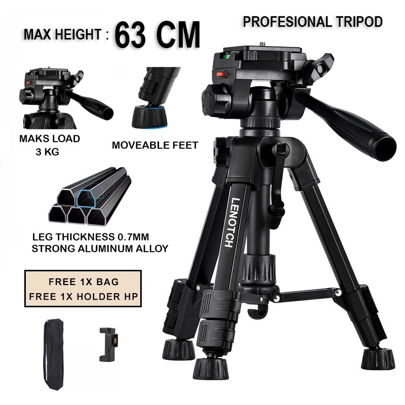 LENOTCH 63CM Tripod Profesional PREMIUM Fitur Lengkap Tripod