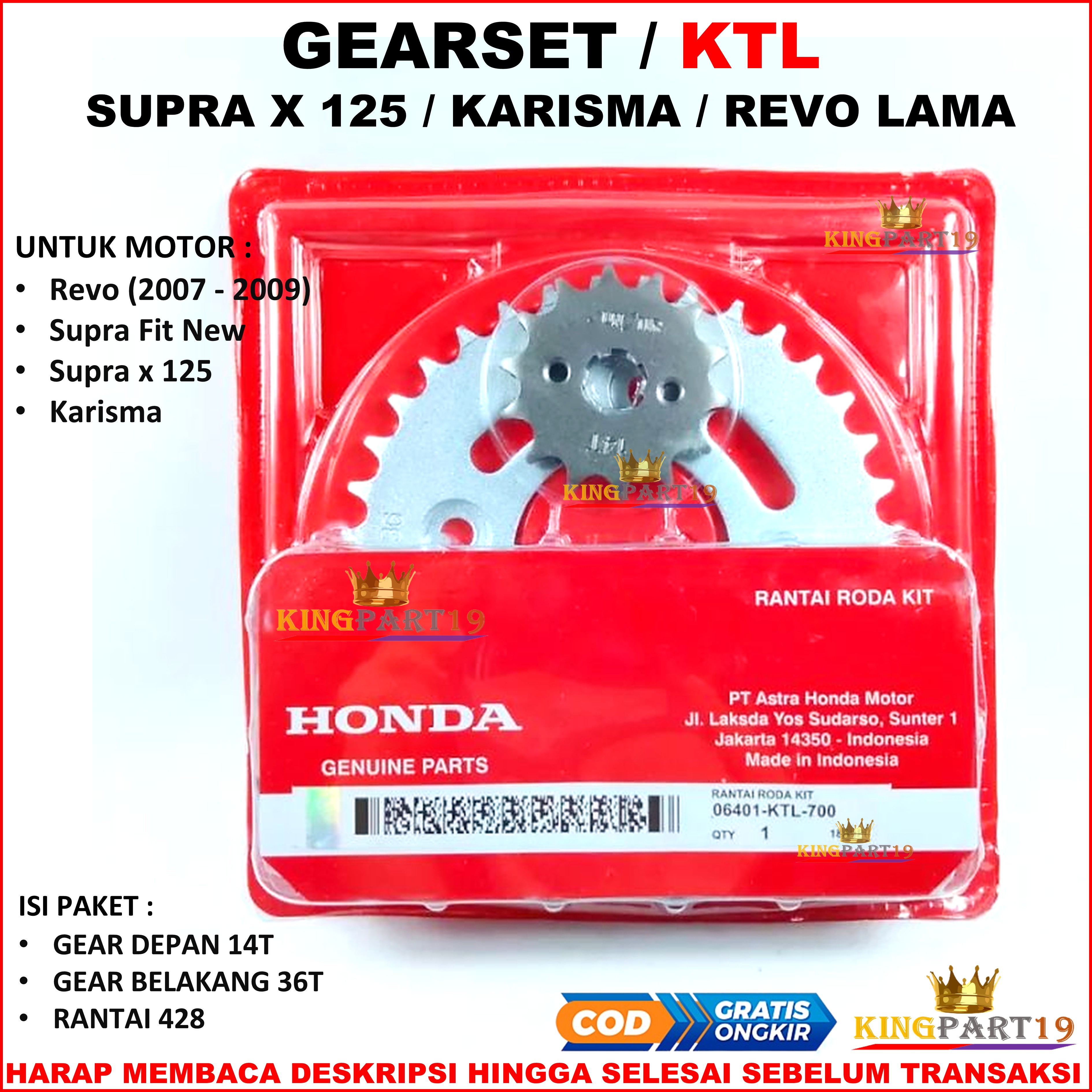 Gear set/Gir set supra fit new, supra x 125, charisma, old Revo, old blade KTL Harga 93,373 rupiah*Gratis Ongkir