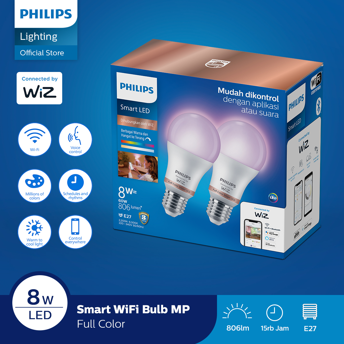 Harga lampu hias	 Philips Lampu Smart Led Multipack 8W Tunable Color And White 	