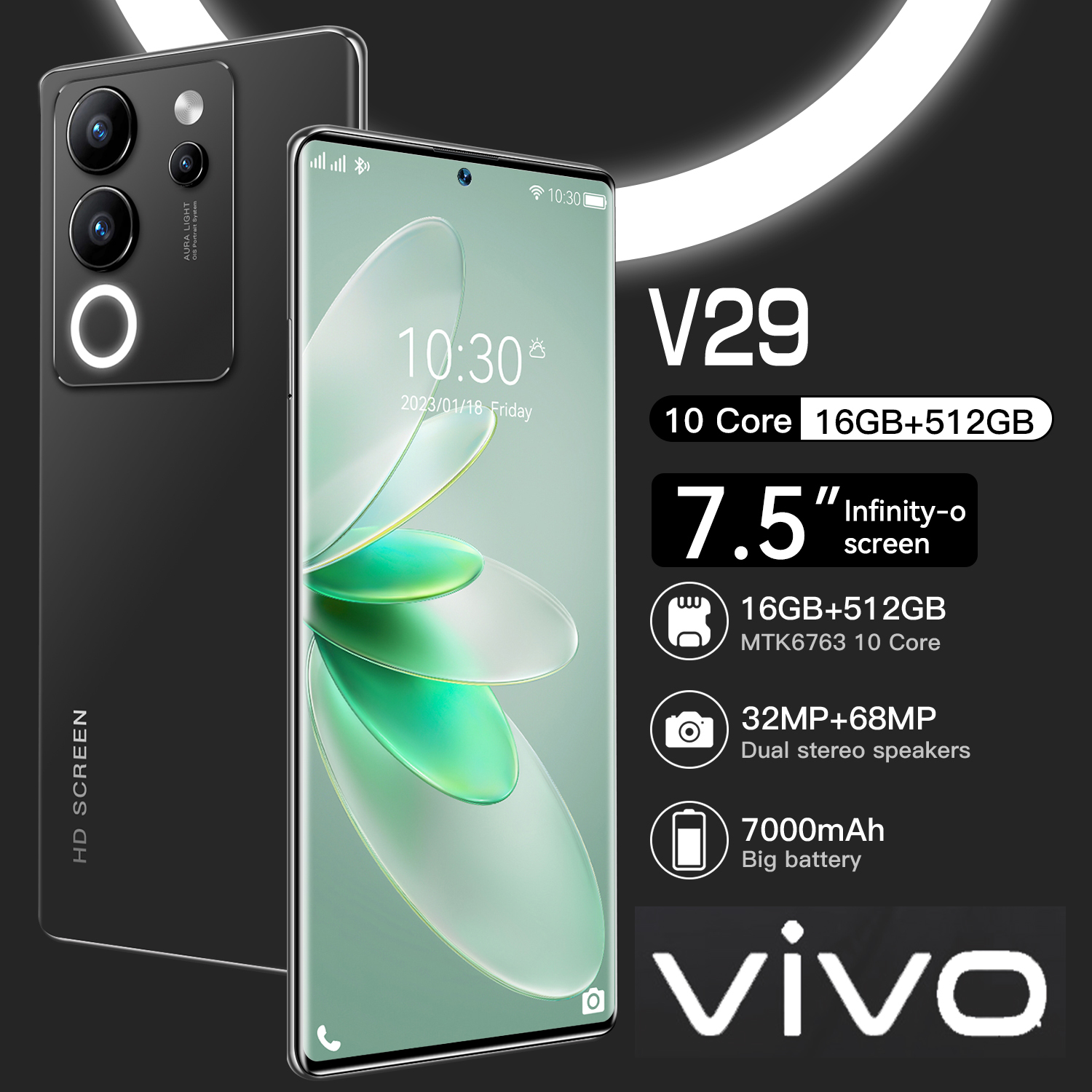 【Bisa COD】VIV0 V29 NFC Hp murah Smartphone cuci gudang promo 7.5Inci 120Hz 5G WIFI RAM 16GB/512GB Hp asli murah Ponsel promo HD Kamera Dual Card Android Ponsel Baru Ori Handphone Baru Produk Gaming phone Giá 949,000 Đồng*Miễn phí vận chuyển