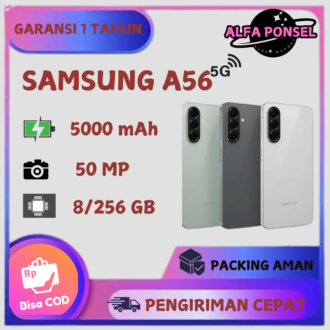 Samsung Galaxy A56 5g 8Gb+256Gb FREE SMARTWATCH Lcd Super Amoled Fullset 12 Month Shop Guarantee Harga 1,968,120 rupiah*Gratis Ongkir