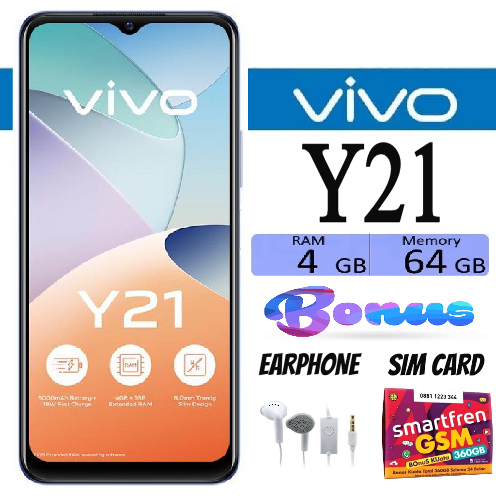 VIVO Y21 RAM 4/64 GB Fullshet Ex Sein Garansi Like New Berlianacahh - Ready Stock Harga 1,350,000 rupiah*Gratis Ongkir