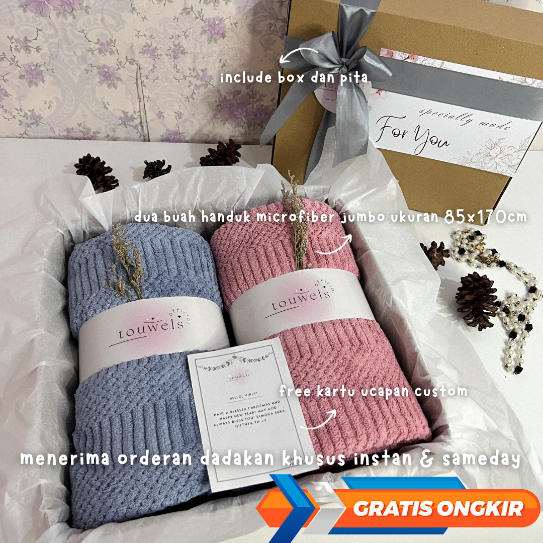 Hampers Handuk Couple Microfiber Jumbo 85x170cm Hampers Pernikahan Kado Birthday