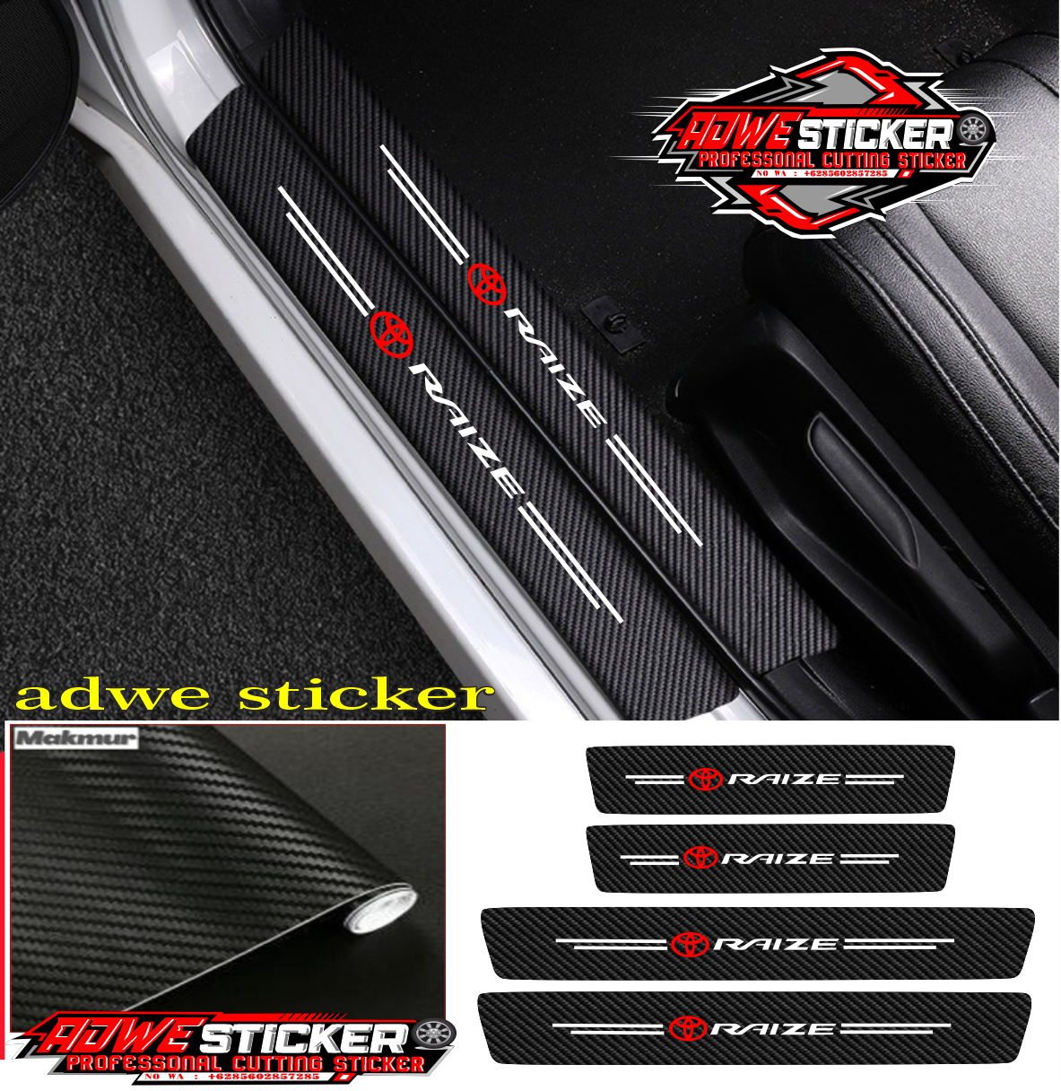 9PCS STICKER MOBIL RAIZE GR STICKER KARBON 3D PELINDUNG PIJAKAN KAKI MOBIL TOYOTA RAIZE Harga 45,000 rupiah*Gratis Ongkir
