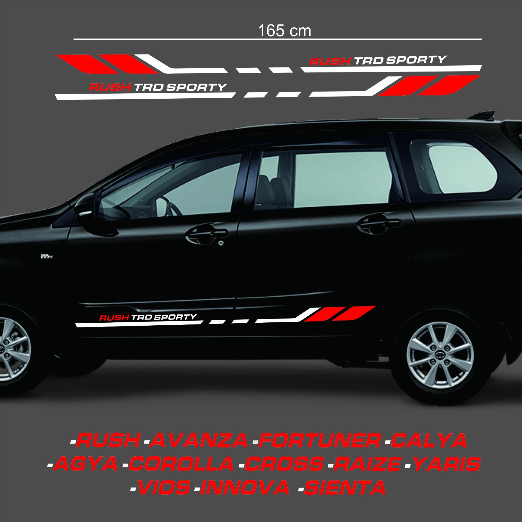 (1 Set Kanan Kiri) Sticker List Mobil Toyota Rush Avanza Fortuner TRD Sport Harga 69,800 rupiah*Gratis Ongkir