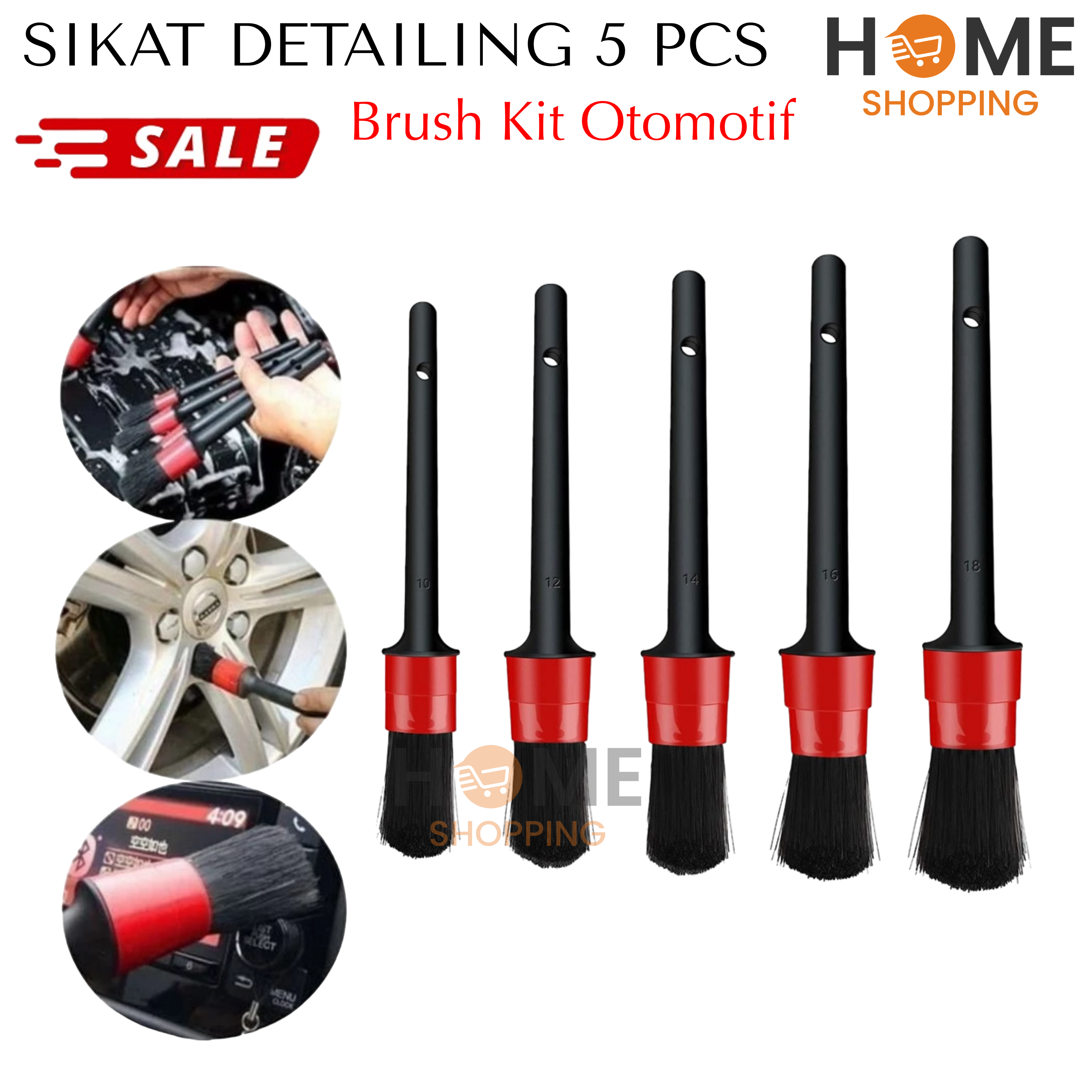 HS - KUAS DETAILING 5 PCS BRUSH SALON MOBIL INTERIOR EKSTERIOR ANTI LECET / DETAILING BRUSH / KUAS DETAILING 5 PCS Harga 17,836 rupiah*Gratis Ongkir