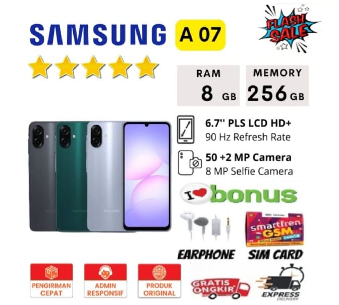 Samsung Galaxy A07 4/64 4/128 6/128 8/256 Gb Original Smartphone - Guaranteed - Fullset Harga 1,320,000 rupiah*Gratis Ongkir