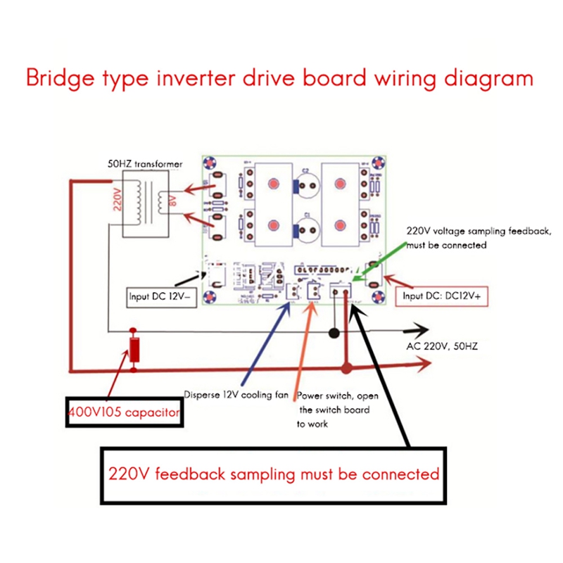 500W DC 12v to AC 220V 50HZ inverter driver board sine wave W/voltage ...