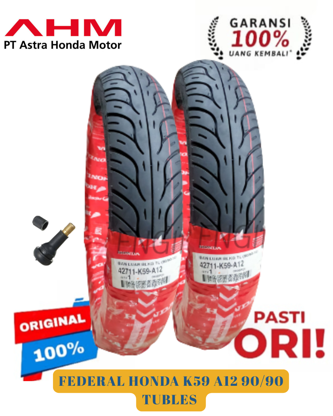 100% Original Federal Honda Tires + Tubeless Valves for Vario Beat Scoopy Genio Supra Revo Etc. Harga 208,900 rupiah*Gratis Ongkir