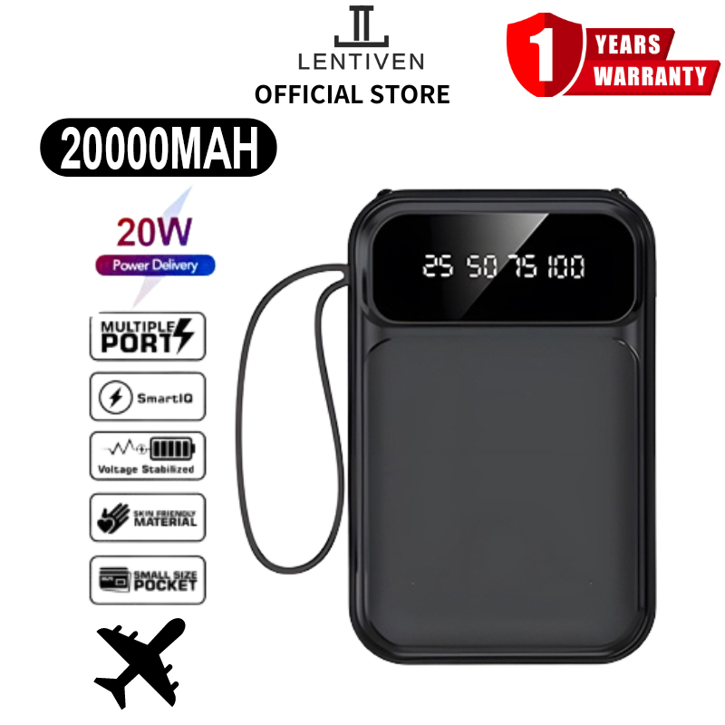 Lentiven Powerbank 20000Mah Mini Fast Charging with 4 Data Cables Bh27