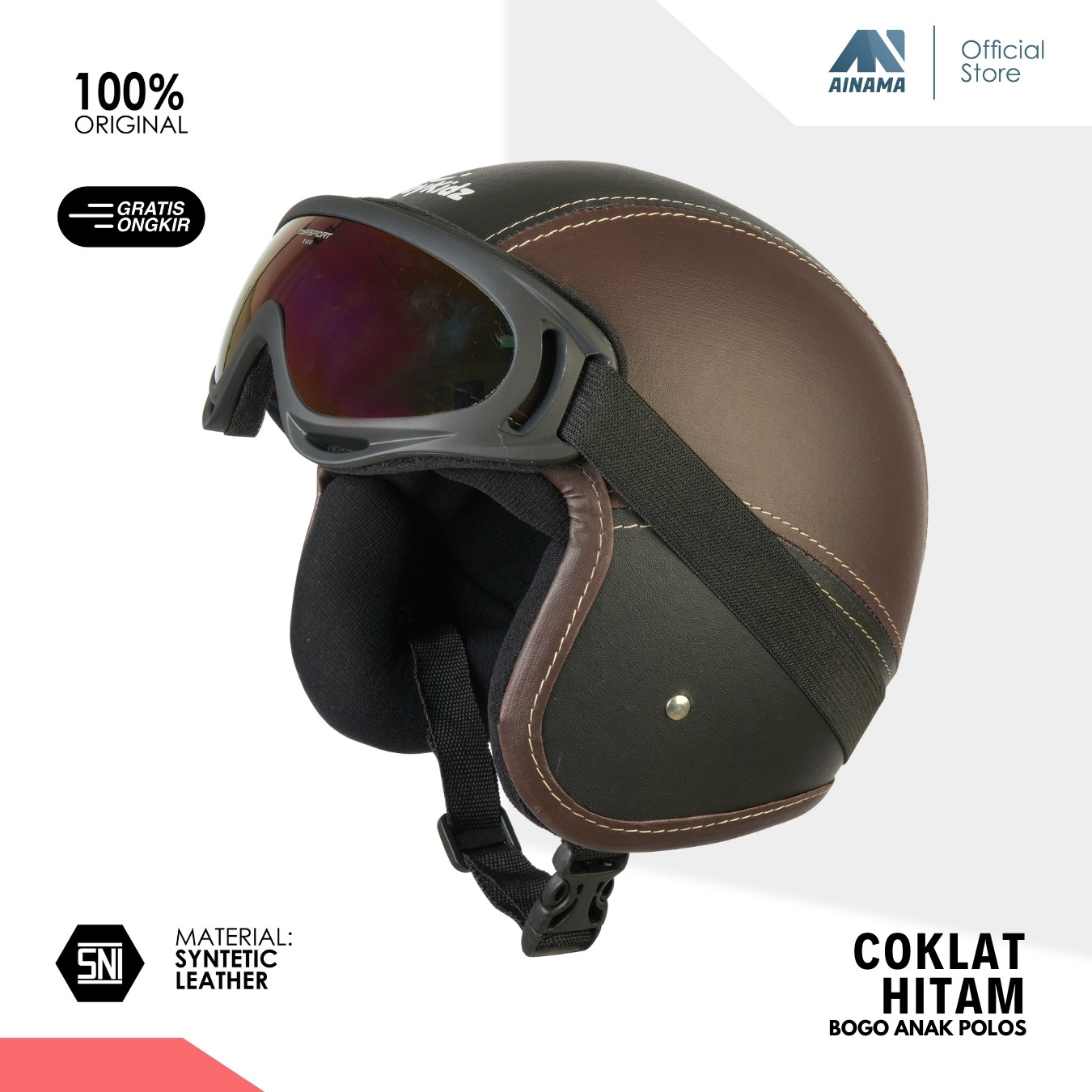 Helm Bogo Anak Polos Kacamata Retro Untuk Umur Usia 2 3 4 5 6 Tahun Laki Laki Perempuan Motif Warna Coklat Hitam Harga 64,999 rupiah*Gratis Ongkir