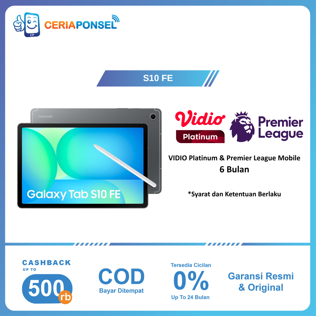 Samsung Galaxy Tab S10 Fe 5G & WiFi 8/128GB Exynos 1580 (4 NM) | 1 year Samsung official warranty Harga 5,953,000 rupiah*Gratis Ongkir