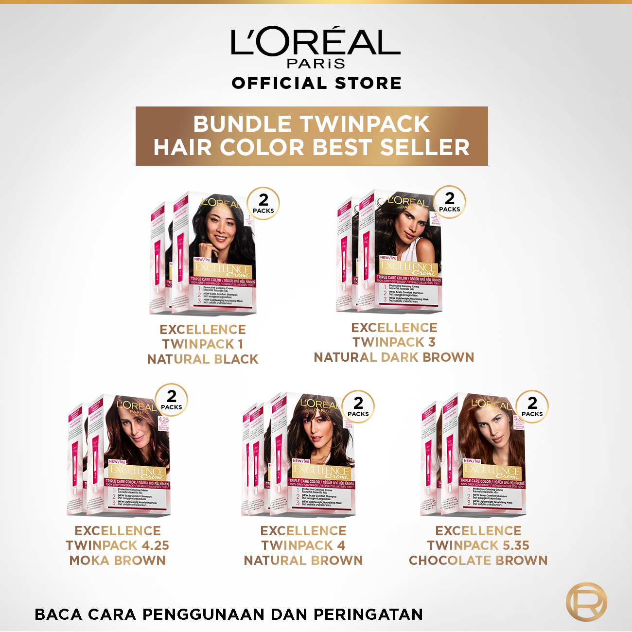 (PAKET HEMAT ISI 2) L'Oreal Paris Excellence Creme Triple Care Hair Color Twinpack - Bundle 2pcs (Cat / Pewarna Rambut) Harga 184,800 rupiah*Gratis Ongkir