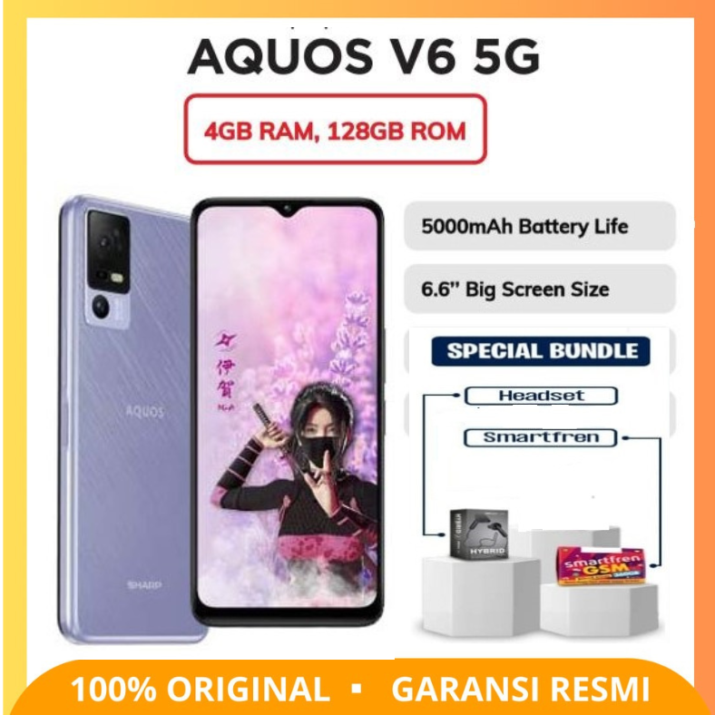 SHARP Aquos V6 5G 4/128 GB Garansi Mediatek Dimensity 700 - Free SIM card Harga 1,600,000 rupiah*Gratis Ongkir