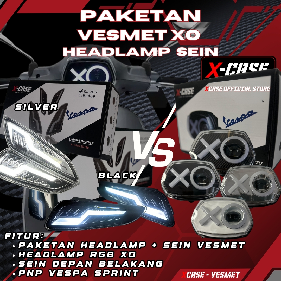 X-Case Bundling Headlamp X O Plus Sein Thunder Depan Belakang Led Running Vespa Sprint Harga 2,128,500 rupiah*Gratis Ongkir